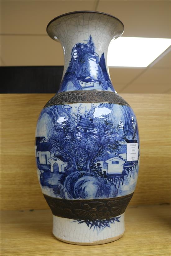 A large Chinese blue and white crackleglaze vase height 44cm